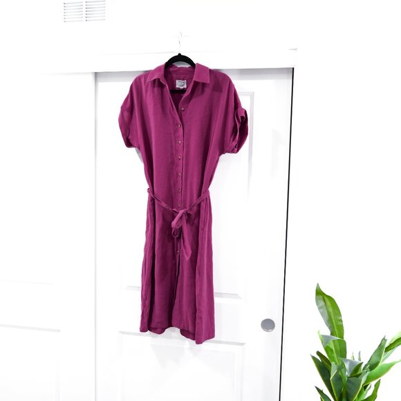 Maison 123 Small Belted Button Down Shirt Dress in Purple Pink - Picture 2 of 9